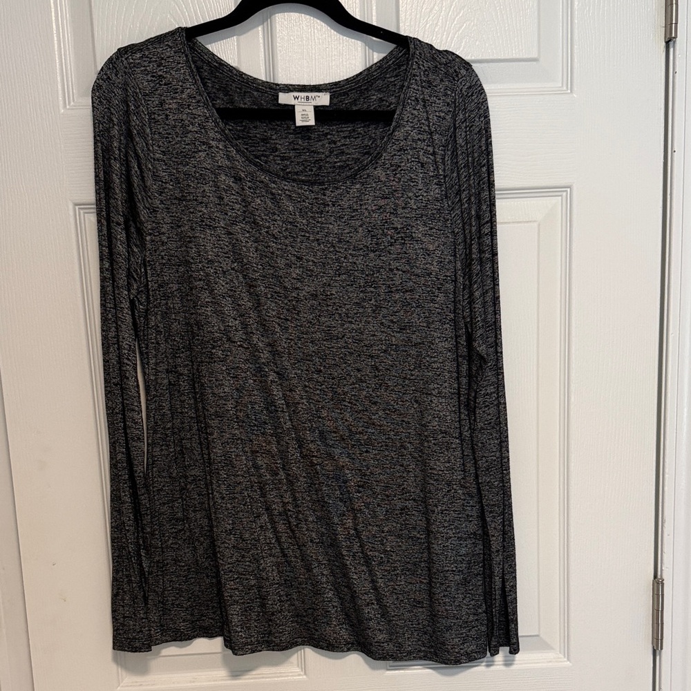 White House Black Market Charcoal Gray Long Sleeve Scoop Neck Top